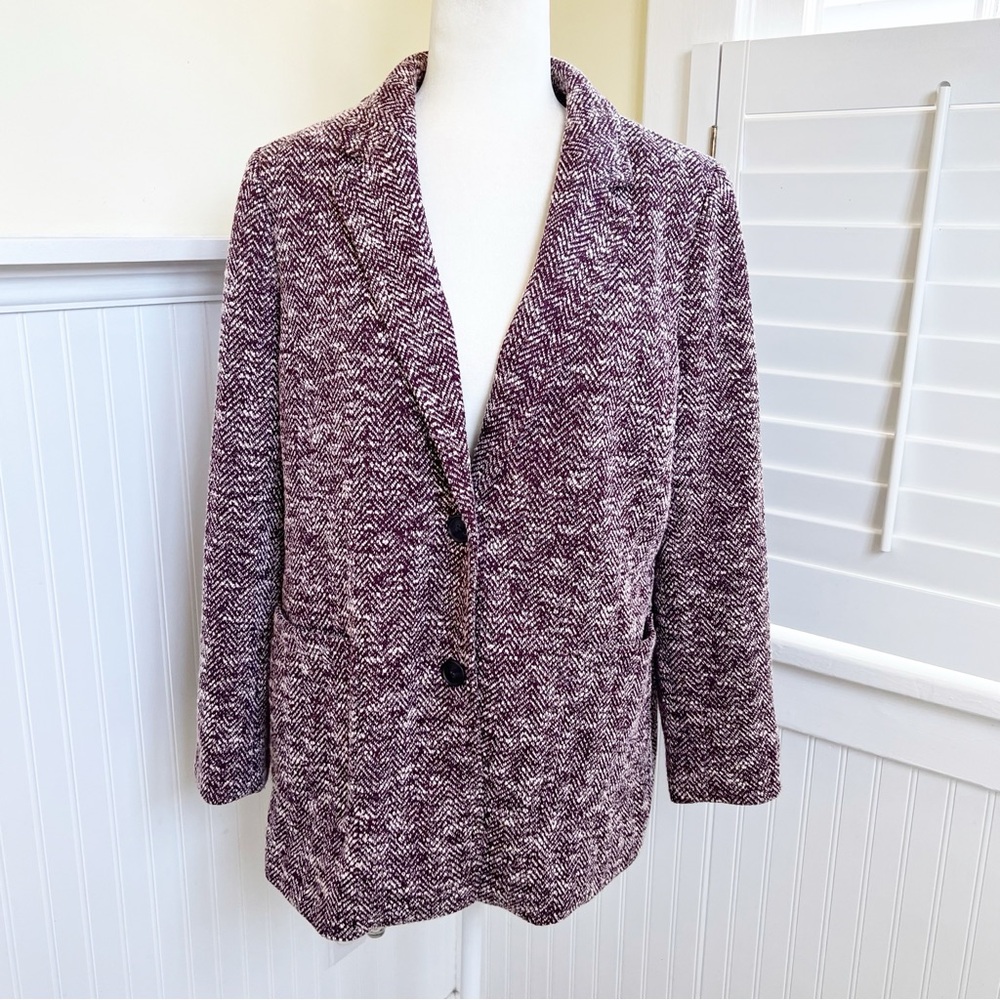 Talbots Petite Deep Purple & White Tweed 2-Button Blazer Jacket Women’s Size 12P